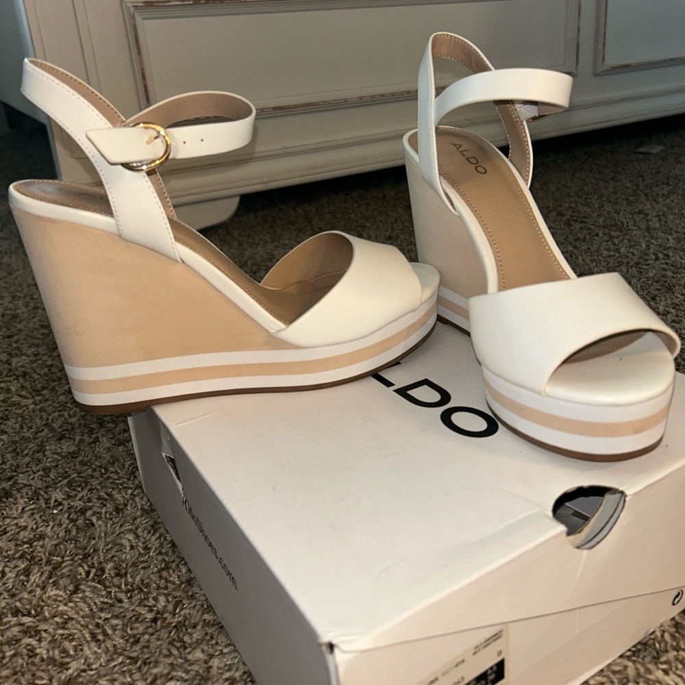 Aldo Cream And Tan Wedge Sandals - image 1